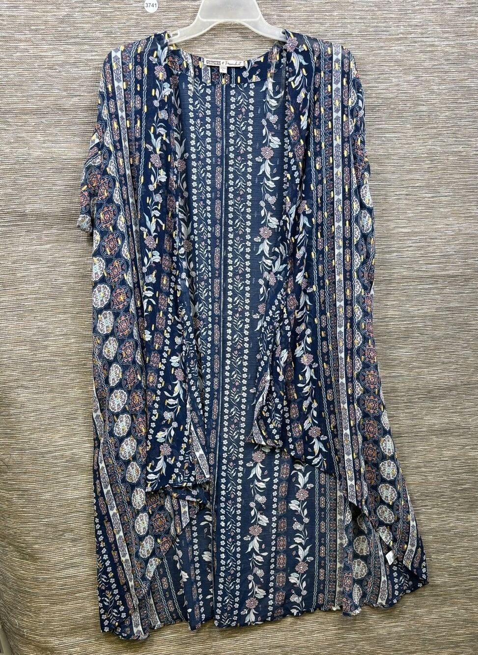 Gypsies & Moondust Jacket Juniors Large Blue Floral Kimono Sheer Open Front Boho
